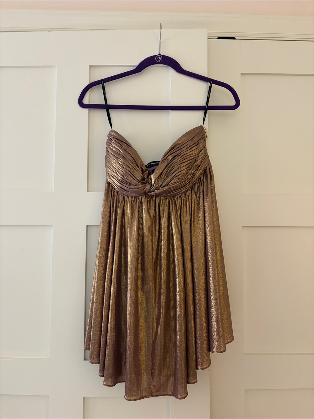 Retrofete Bronze Metallic Twist-Front Mini Dress